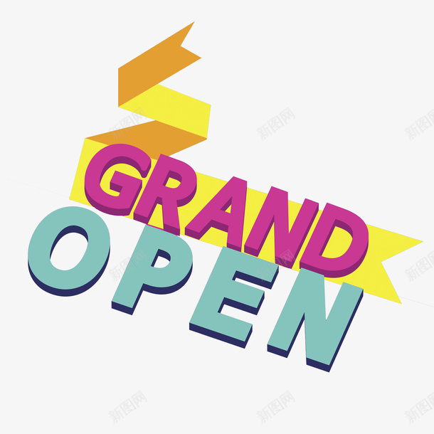 卡通开业展板图png免抠素材_88icon https://88icon.com OPEN 丝带 创意的 卡通 开业 英文字 英文开业 装饰 黄色的