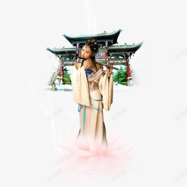 古典吹笛子的美女png免抠素材_88icon https://88icon.com 古典建筑 吹笛子的美女 荷花