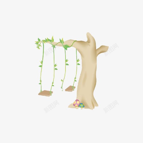 两个秋千png免抠素材_88icon https://88icon.com 墙贴 平面 树与秋千 秋千