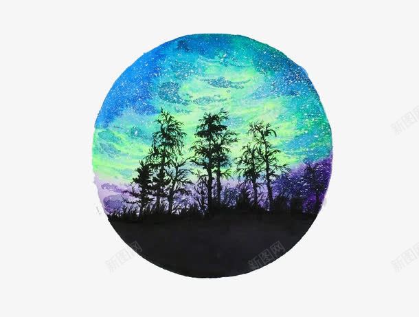 蓝绿色星海与灌木树林png免抠素材_88icon https://88icon.com 星海 星空树林 树林 灌木 蓝绿色