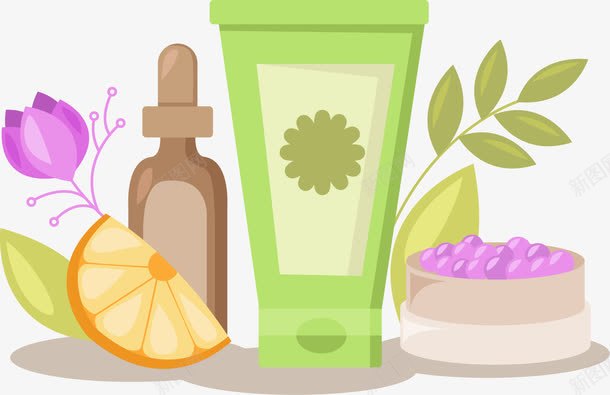 卡通有机化妆品png免抠素材_88icon https://88icon.com 化妆品 卡通 有机 水果 绿色 花朵