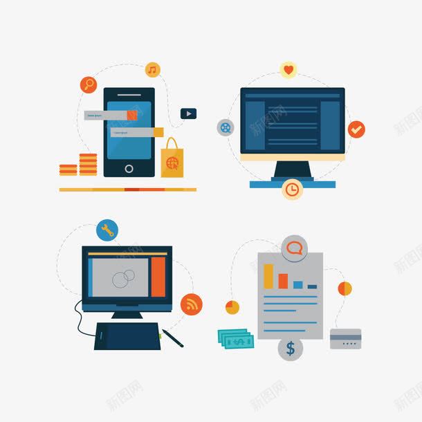 电脑pptpng免抠素材_88icon https://88icon.com ppt ppt素材 扁平化 手机 电脑