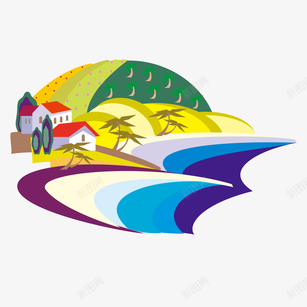 海边椰子树别墅风景插画矢量图eps免抠素材_88icon https://88icon.com 别墅 别墅风景 椰子树 海边别墅 海边风景 矢量图
