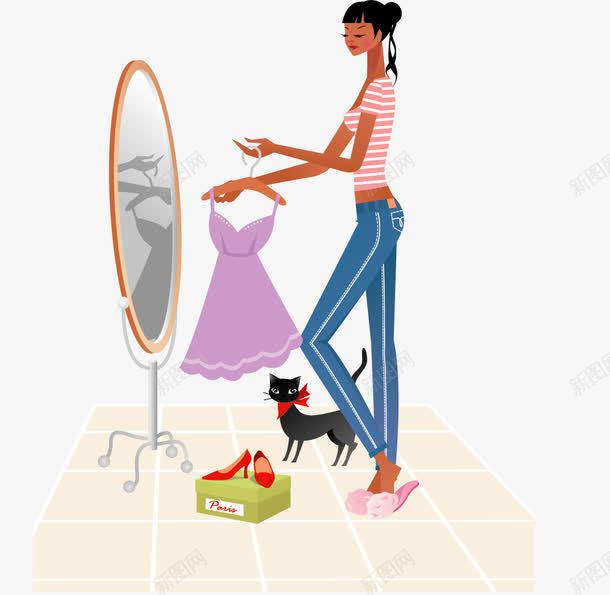 手绘照镜子png免抠素材_88icon https://88icon.com 手绘 打扮 照镜子