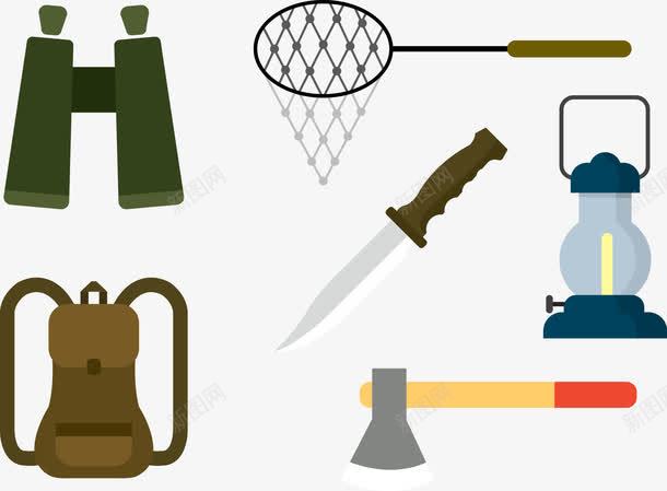 探险工具png免抠素材_88icon https://88icon.com 匕首 捞网 望远镜 煤油灯 简易斧头