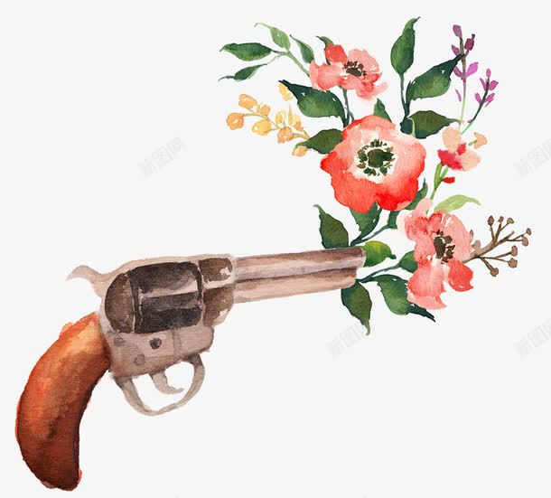精美花卉手枪png免抠素材_88icon https://88icon.com 唯美 手枪 手绘 森系 水彩风格 花卉