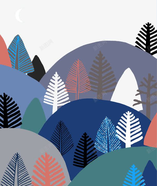 彩绘山林图案png免抠素材_88icon https://88icon.com 创意图案 小山 彩绘树木