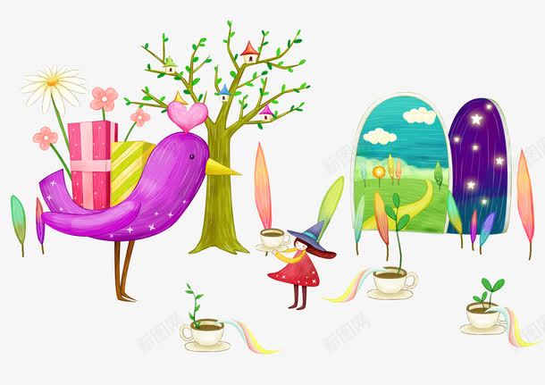 送礼物的小鸟png免抠素材_88icon https://88icon.com 卡通 小鸟 手绘 插画