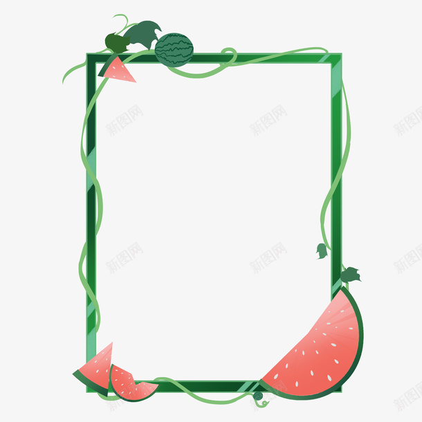 手绘夏日西瓜枝藤边框psd免抠素材_88icon https://88icon.com 夏日 手绘 枝藤 西瓜 边框