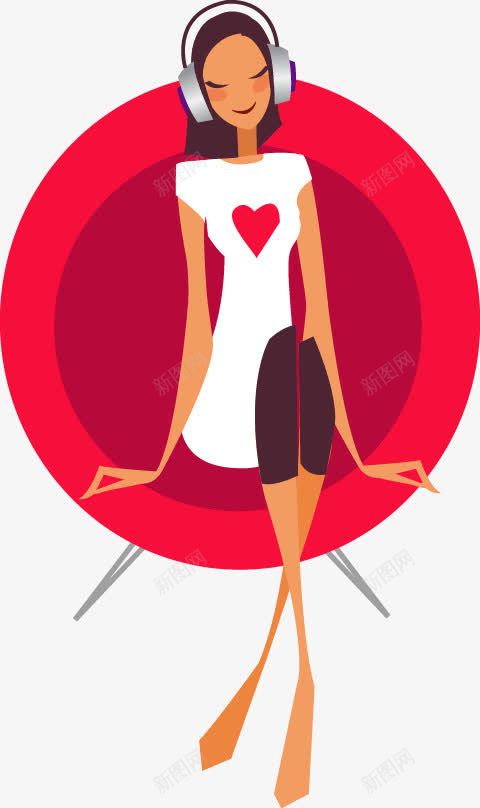 手绘红色圆椅女孩听歌png免抠素材_88icon https://88icon.com 听歌 听歌的人 圆椅 女孩 手绘 红色