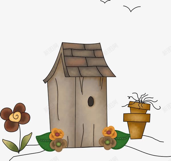 卡通小木屋png免抠素材_88icon https://88icon.com 大雁 小木屋 手绘 简图 花朵