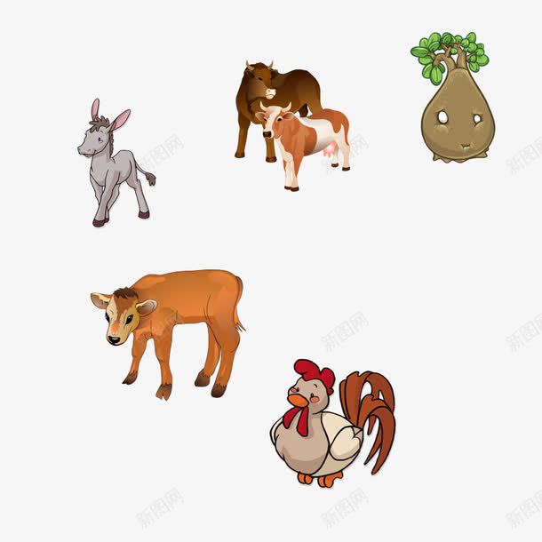 手绘小动物鸡牛马png免抠素材_88icon https://88icon.com 卡通 小动物 牛 马 鸡