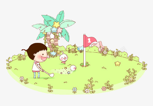 小孩在玩高尔夫png免抠素材_88icon https://88icon.com 国旗 椰子树 绘画 草地