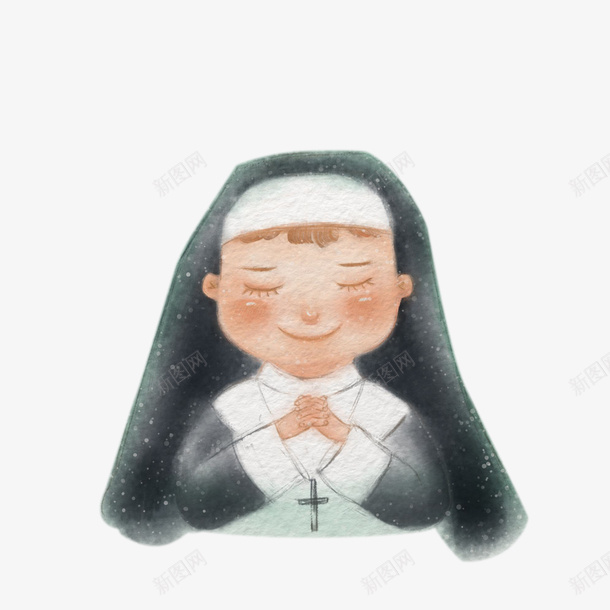 卡通虔诚祈祷的修女png免抠素材_88icon https://88icon.com 十字架 手绘修女 水彩墨画 祈祷的手 虔诚
