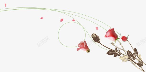 红色花朵绿色线条装饰png免抠素材_88icon https://88icon.com 红色 线条 绿色 花朵 装饰