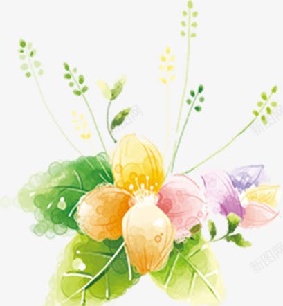 春天粉黄色手绘花朵png免抠素材_88icon https://88icon.com 春天 粉黄 花朵