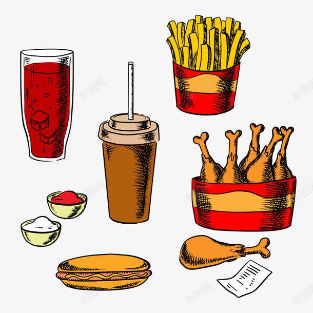 手绘鸡腿可乐薯条面包png免抠素材_88icon https://88icon.com 可乐 薯条 面包 鸡腿