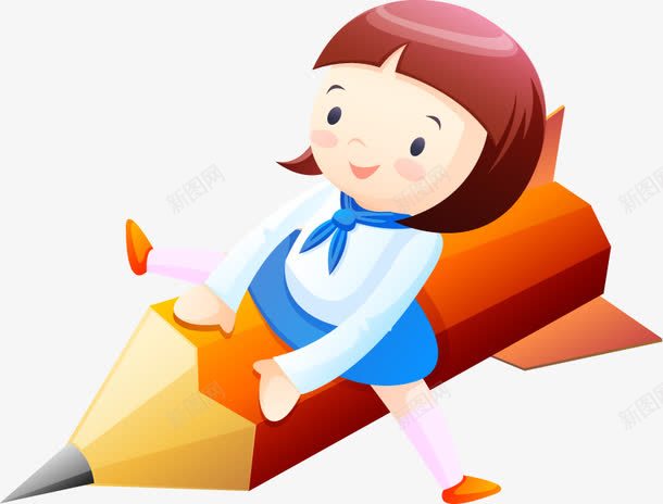 坐在铅笔的小女孩png免抠素材_88icon https://88icon.com 小女孩 铅笔