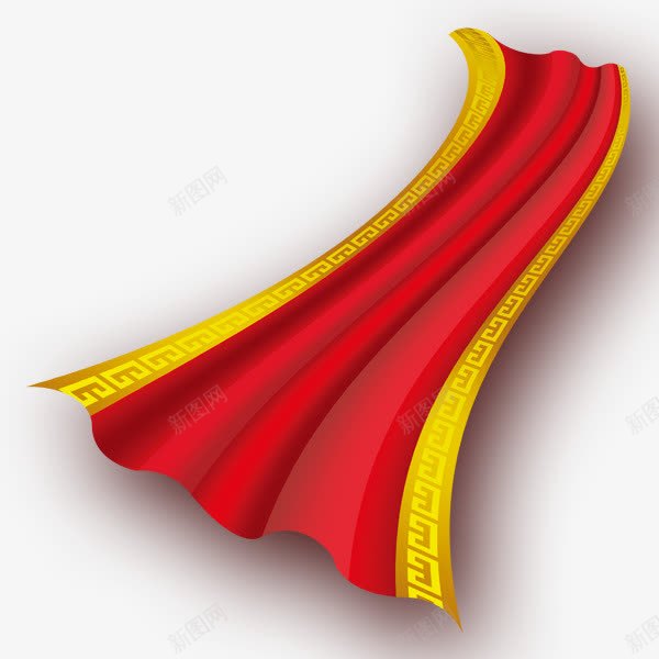 一条大红色绸缎png免抠素材_88icon https://88icon.com 漂浮 红色 花纹 褶皱 金色
