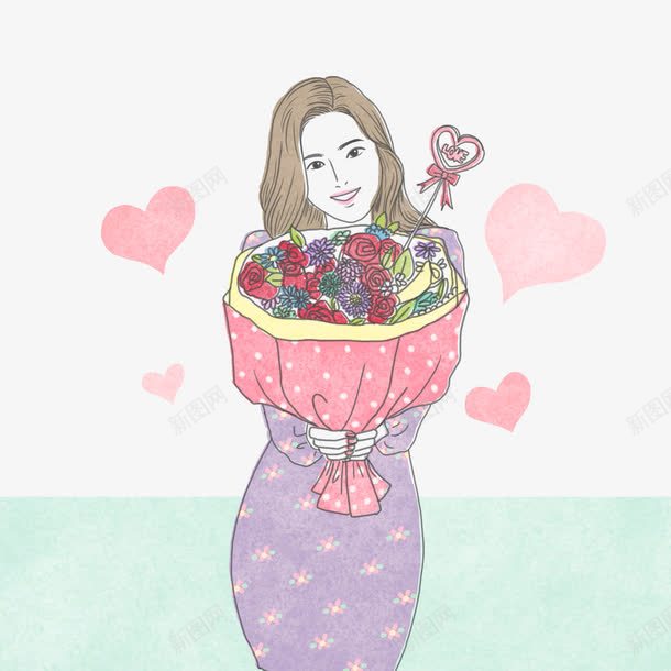 手绘女孩手捧花png免抠素材_88icon https://88icon.com 女孩 手捧花 手绘