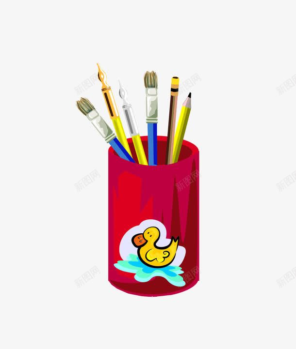 卡通笔筒png免抠素材_88icon https://88icon.com 卡通 画笔 笔筒 红色