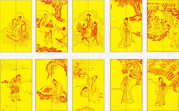 古代人物移门图案png免抠素材_88icon https://88icon.com 人物 古代人物 移门图案 黄色