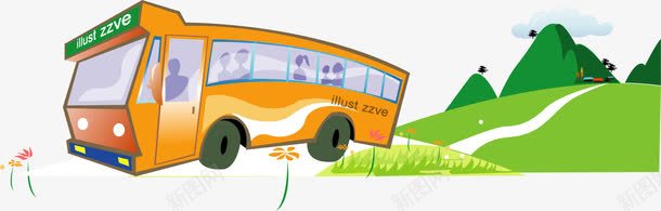 手绘校车png免抠素材_88icon https://88icon.com 手绘 春天 校车