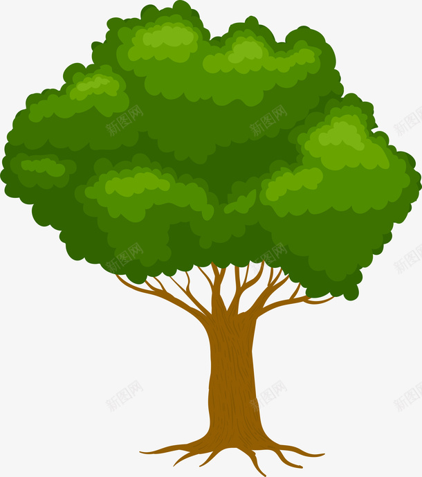 卡通手绘绿色植物装饰插画png免抠素材_88icon https://88icon.com 卡通树 卡通树木 大树 春天 春天树木 树木插画 绿色植物