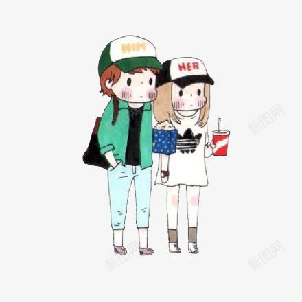 一男一女png免抠素材_88icon https://88icon.com 可爱 帽子 手绘情侣 男女 饮料