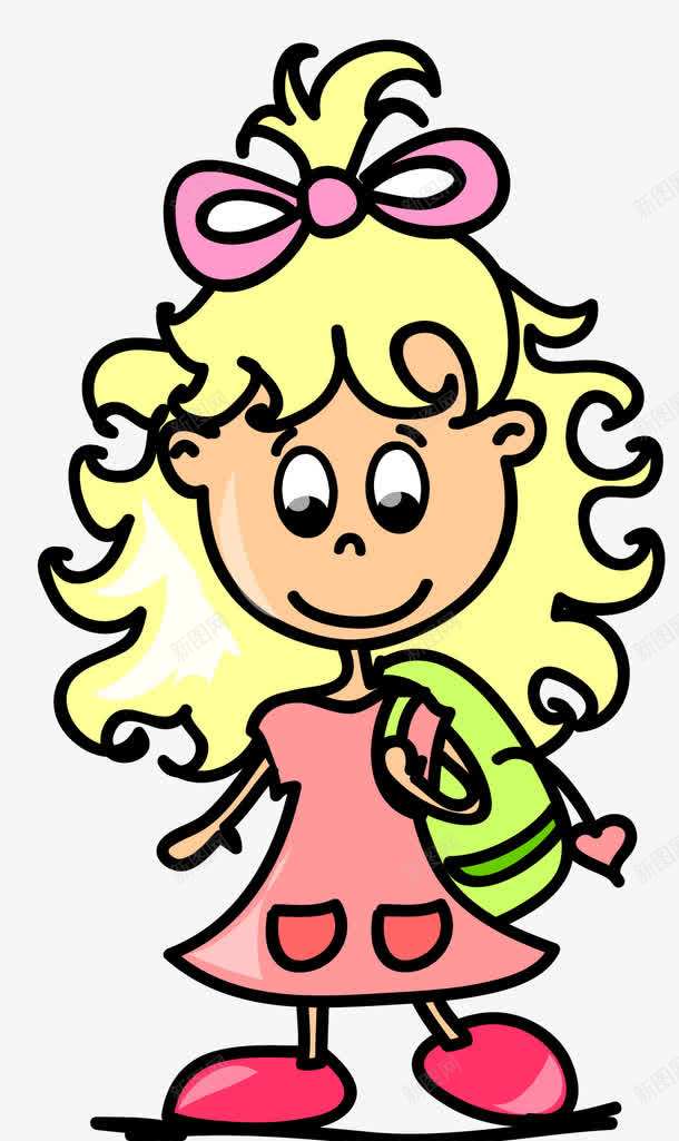 手绘上学的小女孩png免抠素材_88icon https://88icon.com 上学 卡通 小女孩 手绘 黄色头发