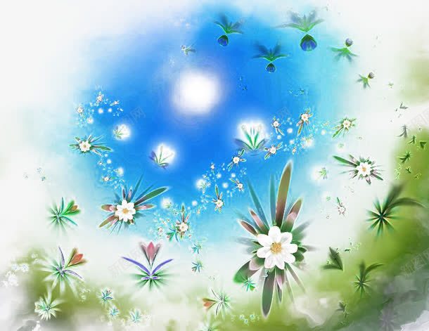蓝色花海png免抠素材_88icon https://88icon.com 手绘 晕染 花 透明
