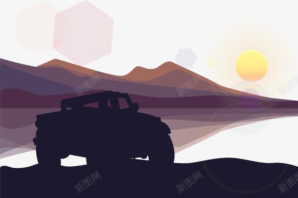 水彩越野车png免抠素材_88icon https://88icon.com 夕阳 水彩 越野车 黑色