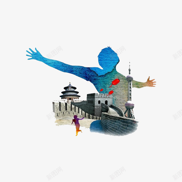 水彩长城png免抠素材_88icon https://88icon.com 伸开手臂 卡通 手绘 水彩 长城 长城卡通