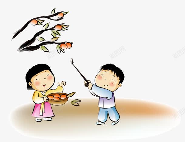 摘柿子png免抠素材_88icon https://88icon.com 小孩 小孩素材 摘柿子 柿子树 矢量素材