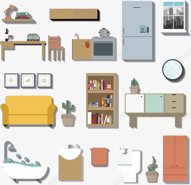 家具矢量图ai免抠素材_88icon https://88icon.com 卡通家具 各式家具 家具 矢量图