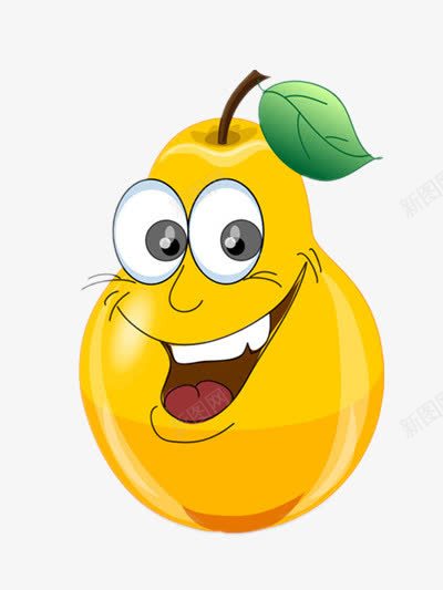 爱笑的梨子png免抠素材_88icon https://88icon.com 卡通 水果 素材 绿叶 黄色