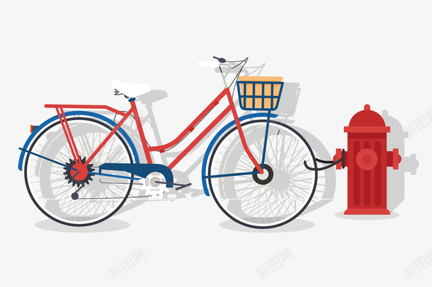 锁在消防栓上的自行车矢量图ai免抠素材_88icon https://88icon.com 交通工具 卡通 消防栓 背景装饰 自行车 矢量图