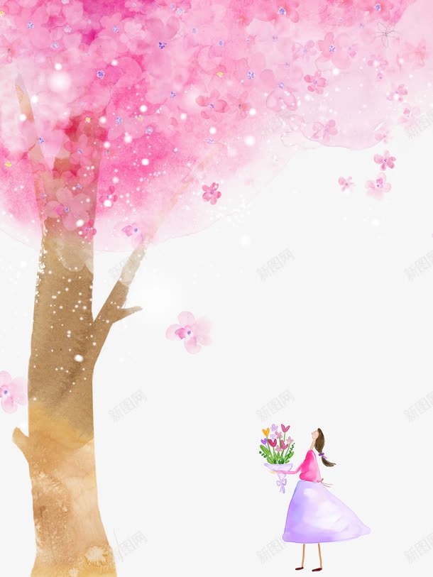 粉色手绘树木png免抠素材_88icon https://88icon.com 图片 树木 粉色