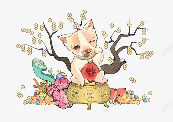 手绘插画狗年聚宝盆装饰png免抠素材_88icon https://88icon.com 如意 手绘 插画 摇钱树 狗年 聚宝盆 节日喜庆装饰 金币树