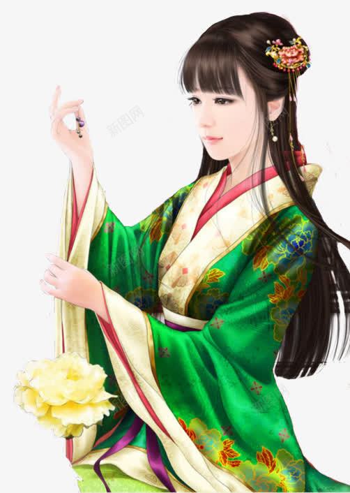 手绘古代穿绿衣女子png免抠素材_88icon https://88icon.com 古代 女子 绿衣