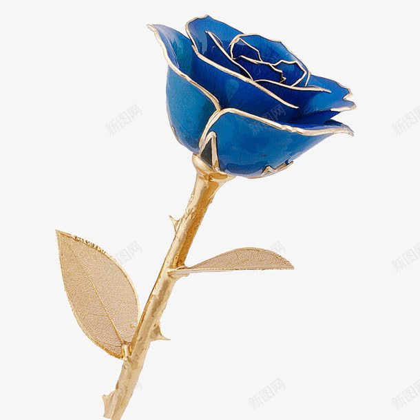 金边蓝色假花png免抠素材_88icon https://88icon.com 假花 手工花 纸雕花 蓝色花瓣 金叶子 金边