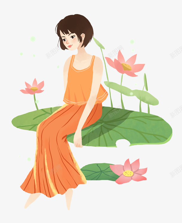 夏日坐在荷叶上的女孩psd免抠素材_88icon https://88icon.com 坐在荷叶上 夏日 女孩 手绘