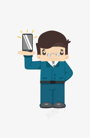 蓝色扁平小人捡手机png免抠素材_88icon https://88icon.com 扁平小人 捡手机 蓝色