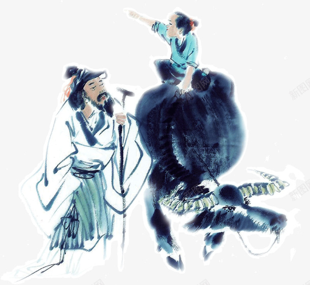 水墨画放牛娃png免抠素材_88icon https://88icon.com 古代 放牛娃 水墨画