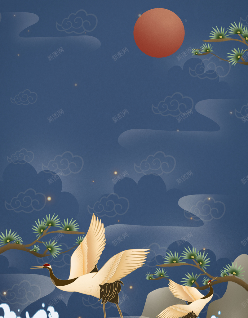苍松松树红日仙鹤psd设计背景_88icon https://88icon.com 仙鹤 松树 红日 苍松