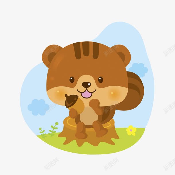 坐在树桩上的小松鼠png免抠素材_88icon https://88icon.com 偷吃的 卡通 可爱的 呆萌的 小动物 小松鼠 松果 树桩