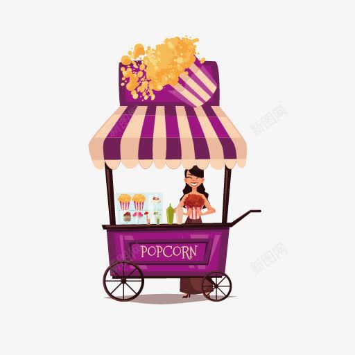 卖水车png免抠素材_88icon https://88icon.com 卖水 卡通 女孩 紫色 车