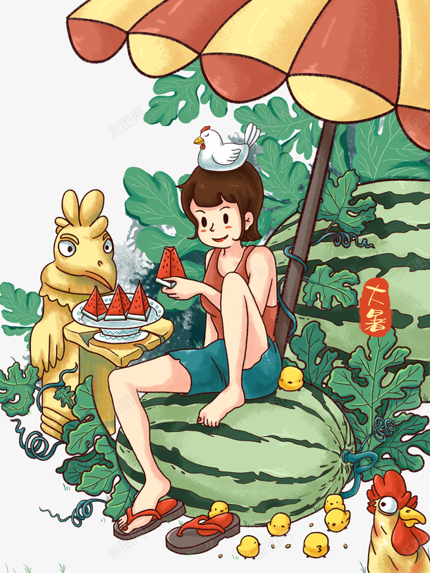 大暑夏天手绘人物西瓜遮阳伞psd免抠素材_88icon https://88icon.com 夏天 大暑 手绘人物 西瓜 遮阳伞