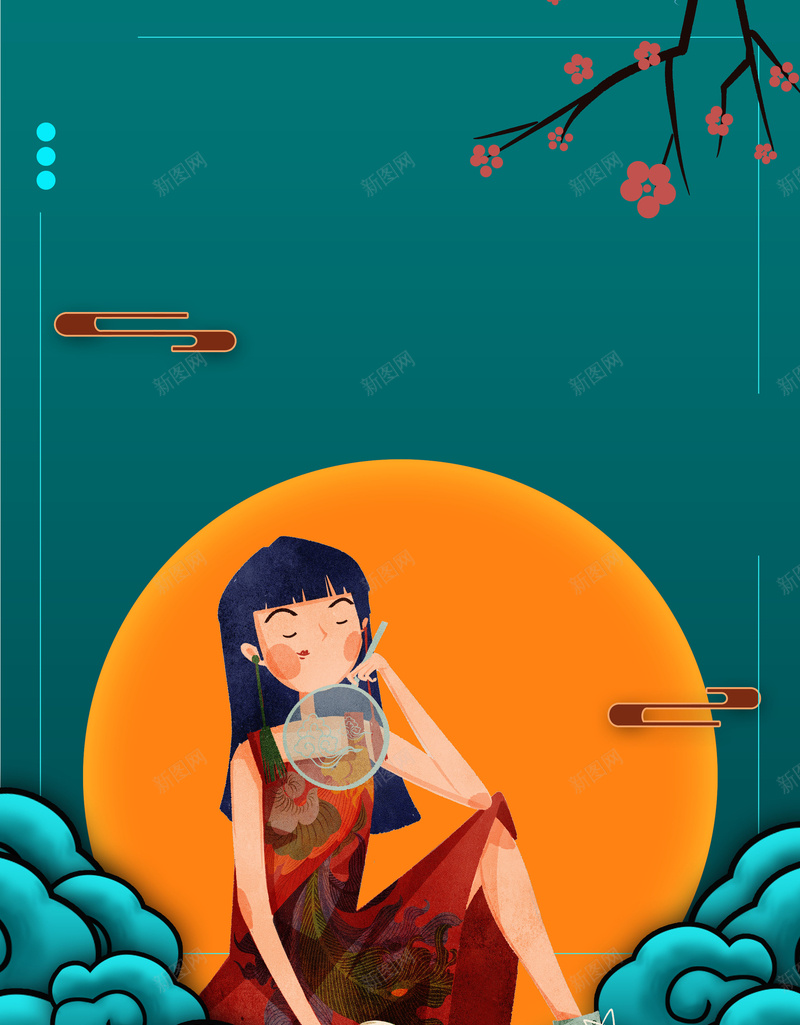 女孩布鞋金日扇子祥云psd设计背景_88icon https://88icon.com 女孩 布鞋 扇子 梅花 祥云 金日