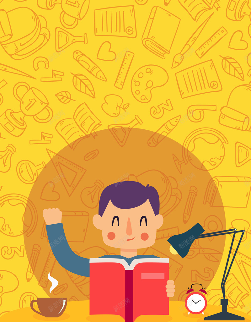 开学季黄色卡通学生学习海报背景psd设计背景_88icon https://88icon.com 卡通学生 开学季 上学 学习 文具 书本 补习班 辅导班 招生 开学季背景